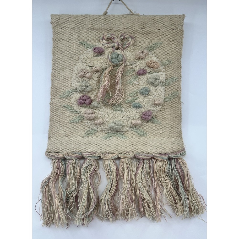 Vintage India Wall Hanging Woven Jute Textured Wreath Tapestry 23" X 15.5" New